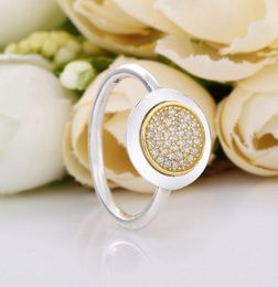 925 Sterling Silver Signature Gold Sparkle Ring Fit Pandora Jewellery Engagement Wedding Lovers Fashion Ring For Women