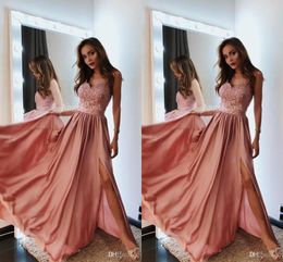 Simple Cheap A Line Prom Dresses Long Elastic Satin Pleats Floor Length Lace Applique Formal Dress Evening Gowns Vestidos De Noiva ogstuff