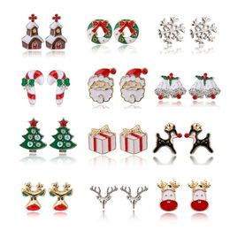 Snowflake Earrings Santa Claus Dangle Chandelier With Rhinestones Christmas Tree Lovely Design For Girls