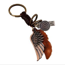 ornaments fashion alloy metal wings genuine leather keychain male cowhide key ring