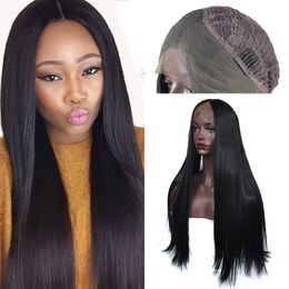 26 Inches Long Black Wig Straight Synthetic Lace Front Wigs for Black Women Natural Color Heat Resistant Hair Middle Part Synthetic Wigs