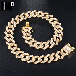 Hip Hop 1Set 20MM Gold Silver Heavy Full Iced Out Paved Rhinestones Cuban Chain CZ Bling Rapper Necklaces For Men Jewelry