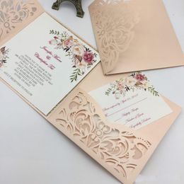 New Style Unique Laser Cut Wedding Invitations Cards High Quality personalized Hollow Flower Bridal Invitation Card