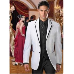 New Groom Tuxedos Groomsmen Two Button White Notch Lapel Best Man Suit Wedding Men's Blazer Suits Custom Made (Jacket+Pants+Vest+Tie) 1345