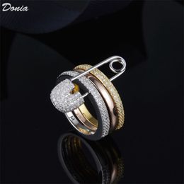 Donia Jewelry Luxury Ring преувеличенное тремя кольцоми медными инкрустацией, полными цирконов, европейские и американские творческие дизайнерские подарки