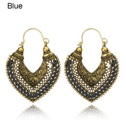 Wholesale-Ethnic Heart Shaped Pendant Dangle Earrings Vintage Carving Hollow Gypsy Earrings for Women Girls Jewellery Gifts
