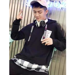 Men Black Hoodie Streetwear Funny Hooded Hoodies Mens Hip Hop Harajuku Sweatshirts Male Korean Fashions Black High Street Hoodie