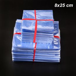 200Pcs Lot 8x25 cm PVC Shrink Film Plastic Pouch Clear Wrapping Household Heat Shrinkable Transparent Food Shoes Cosmetics Package Poly Bags