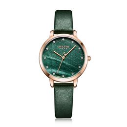 Julius Watch Green Women Leather Fashion Stylish Quartz Wristwatch Rosegold Stainless Steel Back case JA-1178