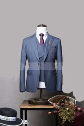 Newest One Button Groomsmen Peak Lapel Wedding Groom Tuxedos Men Suits Wedding/Prom/Dinner Best Man Blazer(Jacket+Tie+Vest+Pants) B782