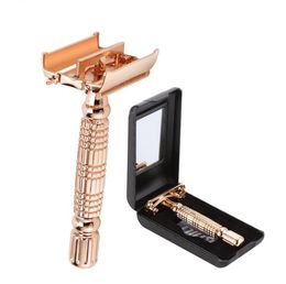 Twist Butterfly Open Classic Double Edge Blade Safety Shaving Razor Shaver Handle Holder +Blade +Mirror Case