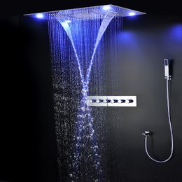 Bathroom Thermostatic Faucets Shower 304 Stainless Steel Rainfall SPA Mist Waterfall LED Square ShowerHead Set With Hand shower