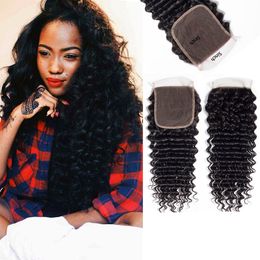 Indian Virgin Hair 5X5 Lace Closure Middle Three Free Part Deep Wave Natural Colour Mink Curly Human Hair