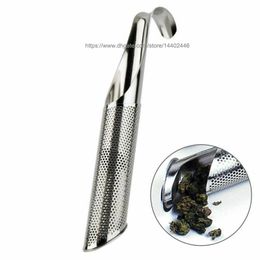 50pcs Stainless Steel Tea Infuser Pipe Stick Metal Mesh Strainer Spice Filter Coffee Teaware Steeper With Hook