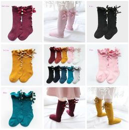 Kids Socks Toddlers Girls Big Bow Knitted Knee High Long Soft Cotton Lace socks baby ruffle Socks Baby Foot Warmer 10 Style Free Shipping