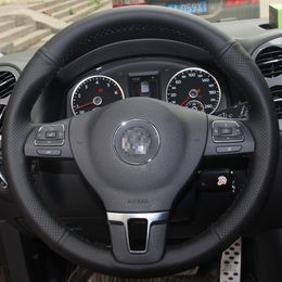 Black Leather Hand stitched Car Steering Wheel Cover for Volkswagen VW Gol Tiguan Passat B7 Passat CC Touran Jetta Mk6