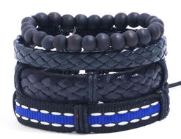 Man's cowhide Leather Bracelet DIY hand woven Beading Multilayer Blue ribbon Combination suit Bracelet size adjusted 4styles/1set