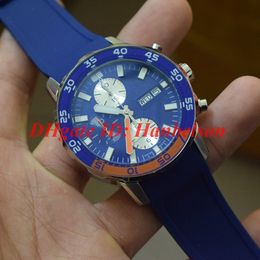 NEW Men rubber strap watch FAMILY 376704 DAY DATE Blue dial Stainless steel case VK quartz movement Multi-function chronograph
