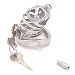 Male Chastity Device Bondage Cage with Urethral Catheter Sounds Stainless Steel Cock Cage Arc Ring Sex Toys for Men G243B