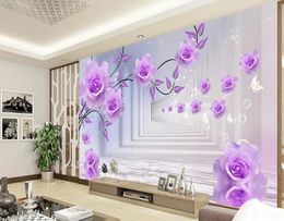 3d murals wallpaper for living room Purple rose reflection 3D TV background wall