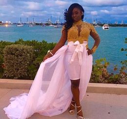 South African Black Girls Prom Dresses 2019 Gold Applique High Neck Holidays Graduation Wear Evening Party Gowns Custom Made Plus Size