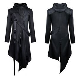 Mens Vintage Punk Jackets Gothic Belt Swallow-Tail Coat Long Sleeved Halloween Uniform Male Outfit