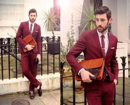 Burgundy Groom Tuxedos Peak Lapel Men Wedding Tuxedo Popular Men Jacket Blazer Men Dinner/Darty Suit Custom Made(Jacket+Pants+Tie) 1279