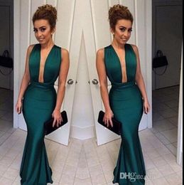 Simple 2023 Dark Green Mermaid Prom Dresses Deep V Neck Sexy Backless Floor Length Formal Evening Party Gowns Custom Made Cheap Dress 984