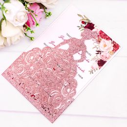 New Arrival Rose Gold Glitter Laser Cut Crown Princess Invitations Cards For Birthday Sweet 15 Quinceanera, Sweet 16th Engagement Invites