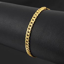 Gold Colour Flat Link Chain Bracelet Hip Hop Jewellery Wholesale 6MM 21CM Cuban Curb Link Chain Bracelets for Men/Women Gift