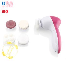 US Ship Good Quality 5 in 1 Multifunction Electric Face Facial Cleansing Brush Spa Skin Care Massage Facial Washing Cleaner Brushes