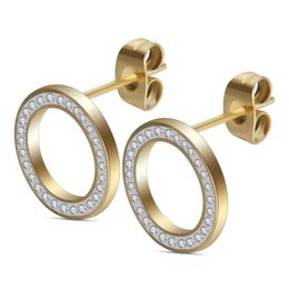 New Guys 316l Titanium Stainless Steel Bling Diamond Womens Circle Earring Studs Allergy Proof Earrings Stud Jewellery for Girls Wholesale