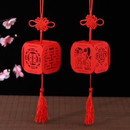 Red Wood Candy Gift Box Chinese Double Happiness Wedding Favour Boxes Party Decoration With Tassels ZC2100