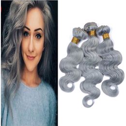 8A Brazilian Virgin Hair Body Wave Platinum Grey 3Pcs Lot Mixed Lengths 10-30inch Grey Human Hair Weave 3 Bundle Deals