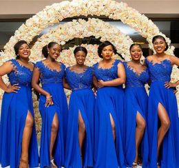 South African Blue Bridesmaid Dresses Black Girls Split Country Garden Formal Wedding Party Guest Maid of Honour Gowns Plus Size Custom Made