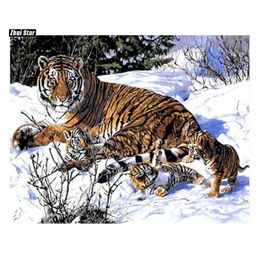 Digital Diy oil painting by numbers snow tiger wall decor picture on canvas oil paint Colouring by number drawing animals xsh