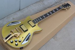 Factory Custom Semi-hollow Gold Electric Guitar with Rosewood Fretboard,Maple Body with LED Lights,Can be customizedold