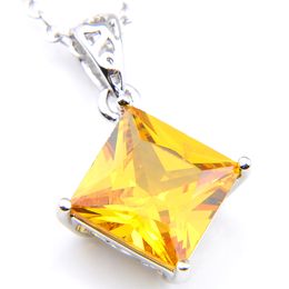 10Pcs Luckyshine Fashion Jewellery Square Yellow Cubic Zirconia Gemstone 925 Silver Women Pendants Necklaces for Wedding Party With Chain