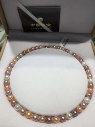 Envío Gratis >>>> Venta caliente 9-10mm agua dulce collar de perlas naturales de plata 925