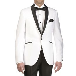 One Piece White And Black Wedding Tuxedos One Button Shawl Lapel Groom Jackets Best Man Suits Custom Made