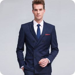 Navy Blue Men Suits Wedding Suits Double Breasted Formal Slim Fit Groom Wear Blazer Custom Made Tuxedos Business Best Man Prom Jacket+Pants