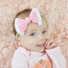 Wholesales Nylon Headband Exquisite Lace Trim Hair Bows Kids Boutique Hair Accessories Baby Girls Headbands as Birthday Gifts 27 Colours