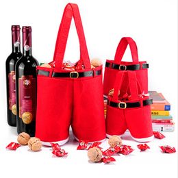 Santa Pants Candy Bag Red Santa Claus Trousers Gift Bags Christmas Wedding Candy Bags Xmas Bottle Decorations