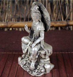 China old Feng Shui Homeornaments Plate with silver Pharmacist Guanyin Statue