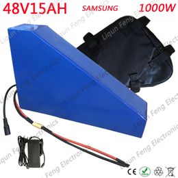 48v Triangle battery 48v 15ah electric bike battery 48V 15AH Lithium battery use Samsung cell with 20A BMS and 54.6V 2A Charger.
