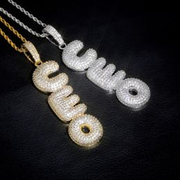A-Z 0-9 Custom Name Letters Pendant Necklace Micro Cubic Zircon with 24inch Rope Chain Hip Hop Jewelry