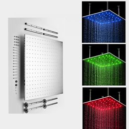 Bathroom 40inch Large LED ShowerHead 304 Stainless Steel Brushed Rainfall Shower Panel Ceiling Mounted Overhead Faucets Big Rain Faucets