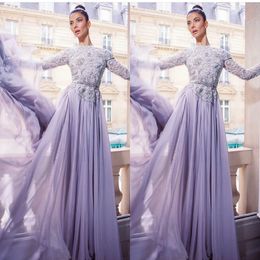 Elegant Evening Dresses Long Sleeves Lace Appliques Beads Prom Gowns 2020 Custom Made Backless Sweep Train Special Occasion Dress