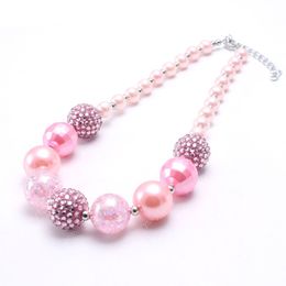 hot sale chunky baby girls bubblegum necklace diy Jewellery handmade pink beaded gumball necklace kids children gift