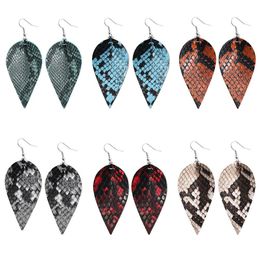 New Snake Skin PU Leather Earrings Light Weight Leather Leaf Petal Dangle Earrings For Ladies Girls Boho Double Side Hook Earring Jewelry